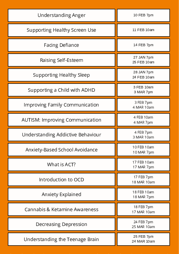 Febmar face timetable